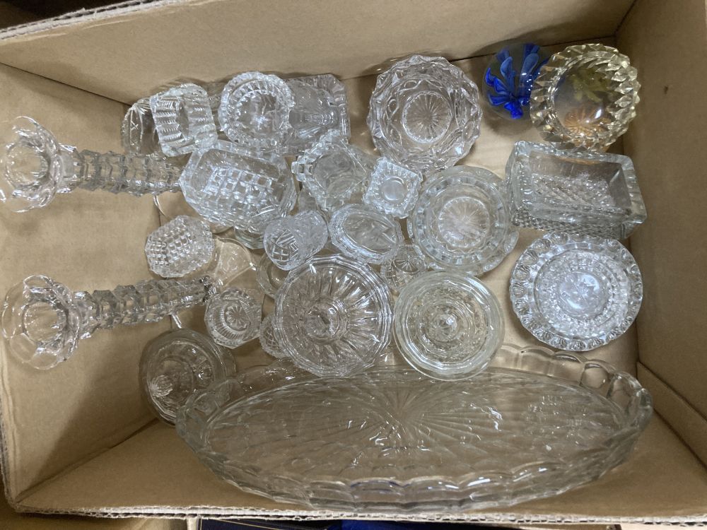 A large collection of glass salts and other items, including paperweights, animal figures, vases, dishes, etc.